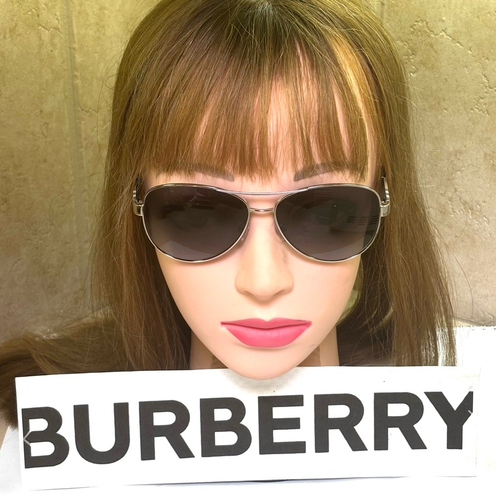 New Burberry B3080 1300 Silver Metal Aviator Polarized Sunglasses - Picture 13 of 13
